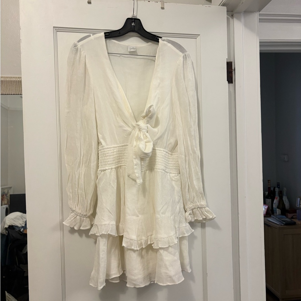 Selfie Leslie White Tie-Front Tiered Mini Dress
